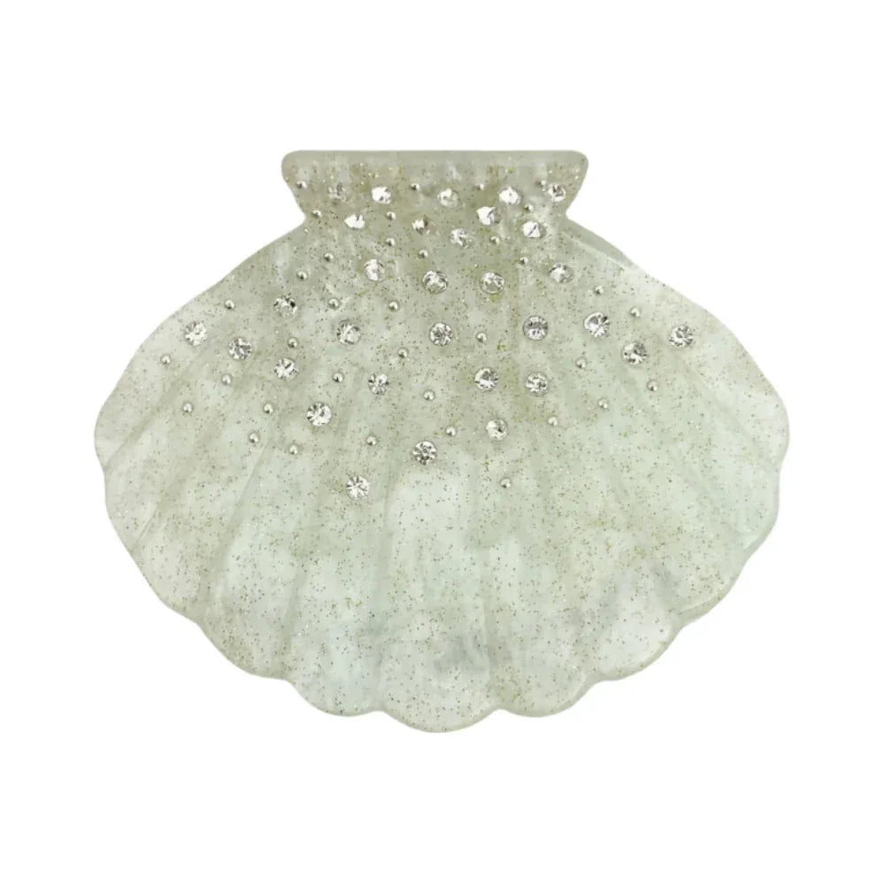 sparkly seashell hair clip with rhinestones