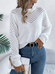 White Hollow Out Pointelle Knit Sweater