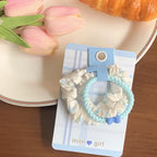 Mini hair scrunchie set with blue and white patterns and charms - View 10 | TEVQA