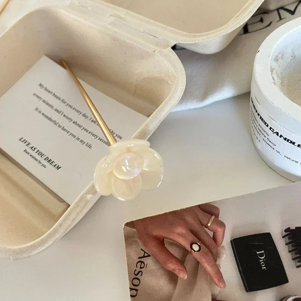 French Acetate Flower Hair Stick (5.9 Inch) - TEVQA