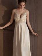 Lace Trim Satin Robe and Slip Set - View 12 | TEVQA