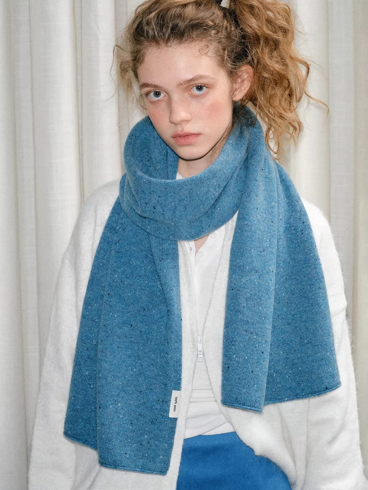 Speckled 100% Wool Knit Scarf Turquoise Blue