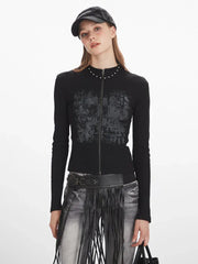 Y2K Grunge Distressed Zip-Up Top - TEVQA