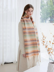 Oversized gradient stripe scarf with fuzzy knit texture - View 12 | TEVQA