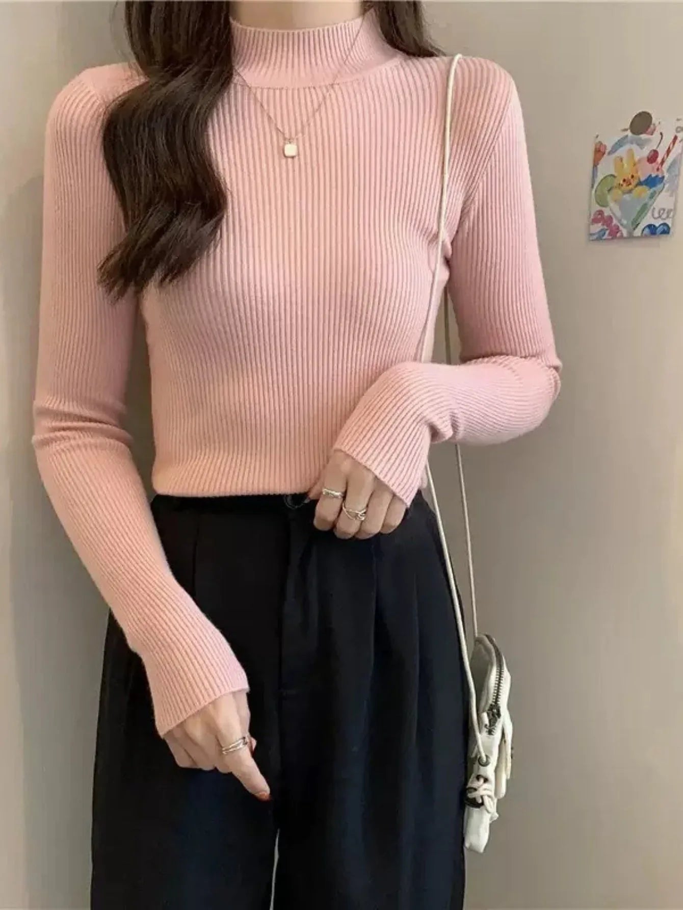Ribbed Mock Neck Knit Top - View 10 | TEVQA