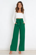 Belted wide leg crepe trousers - View 40 | TEVQA