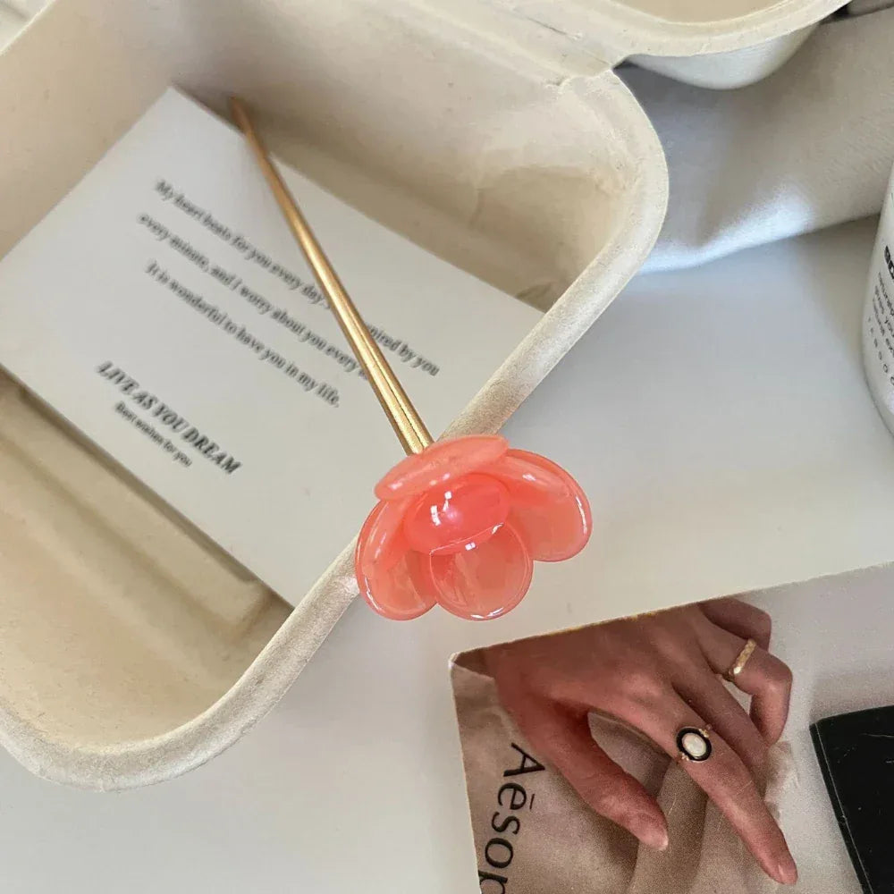 French Acetate Flower Hair Stick (5.9 Inch) - TEVQA