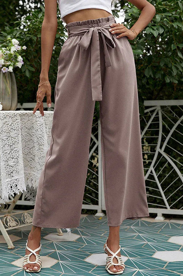 Women's wide leg pants with belt - View 6 | TEVQA