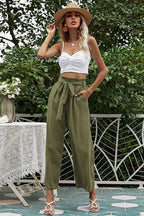Women's wide leg pants with belt - View 8 | TEVQA