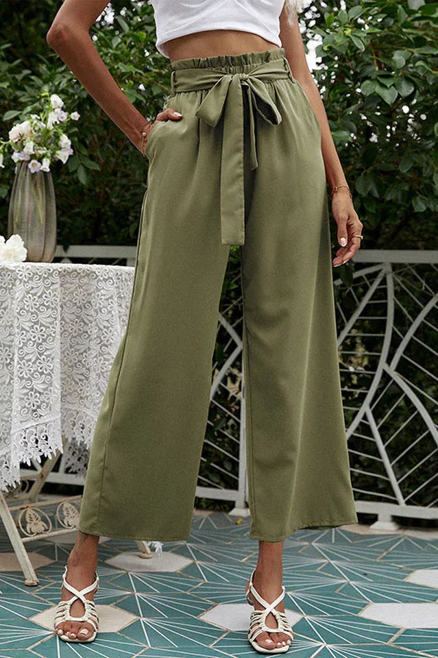 Women's wide leg pants with belt - View 9 | TEVQA