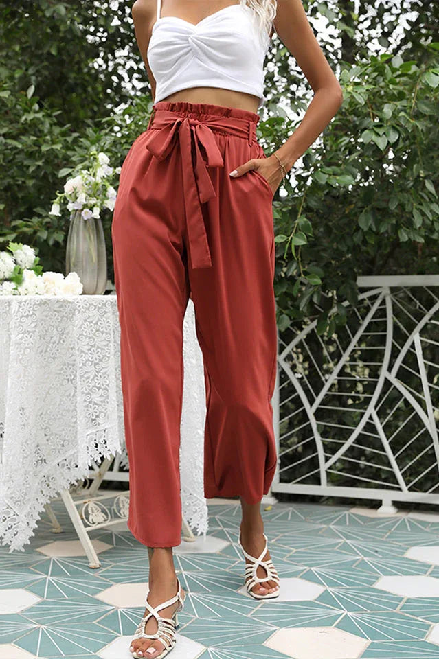 Women's wide leg pants with belt - View 30 | TEVQA