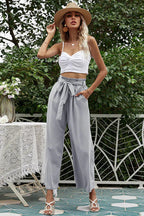 Women's wide leg pants with belt - View 14 | TEVQA