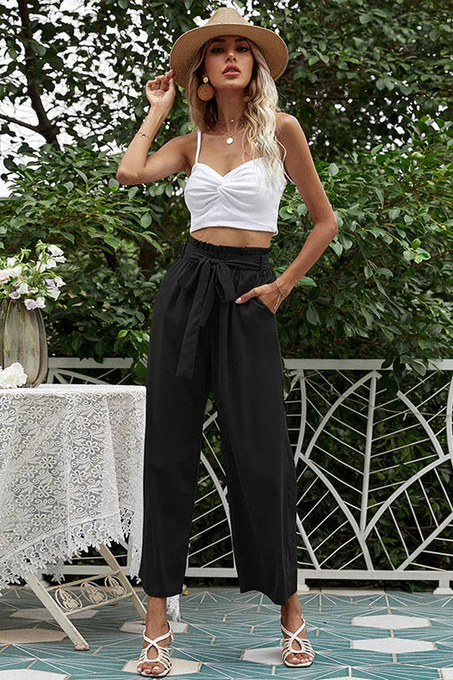 Women's wide leg pants with belt - View 20 | TEVQA