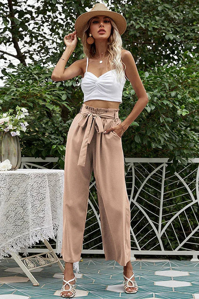 Women's wide leg pants with belt - View 23 | TEVQA