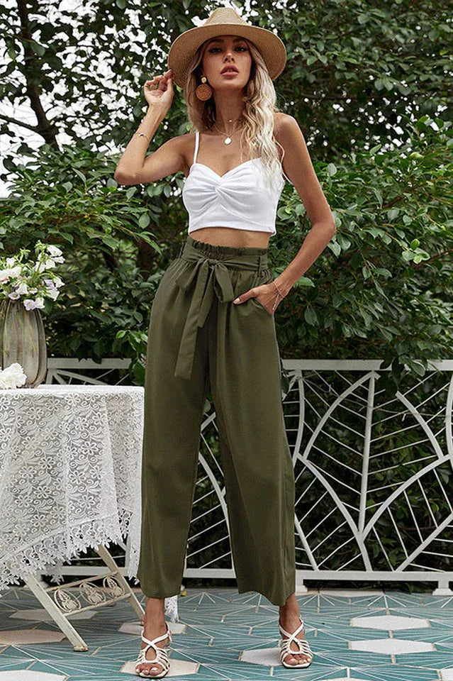 Women's wide leg pants with belt - View 26 | TEVQA