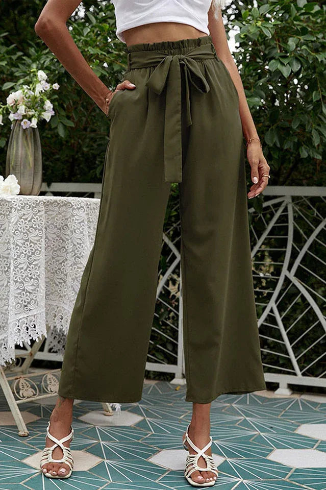 Women's wide leg pants with belt - View 27 | TEVQA