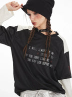 Graphic layered look top with V-neck and contrasting textured sleeves - View 6 | TEVQA