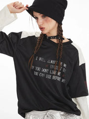 Graphic layered look top with V-neck and contrasting textured sleeves - View 6 | TEVQA
