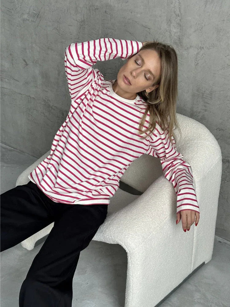 Classic Striped Long Sleeve T-Shirt - View 7 | TEVQA
