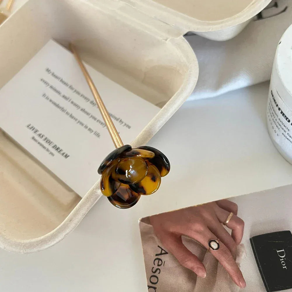 French Acetate Flower Hair Stick (5.9 Inch) - TEVQA