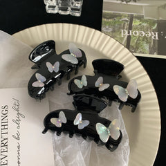 3.1 Inch Butterfly Acetate Hair Claw Clip - Black with 3D Iridescent Accents