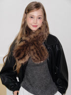 Gradient Leopard Faux Fur Scarf Brown