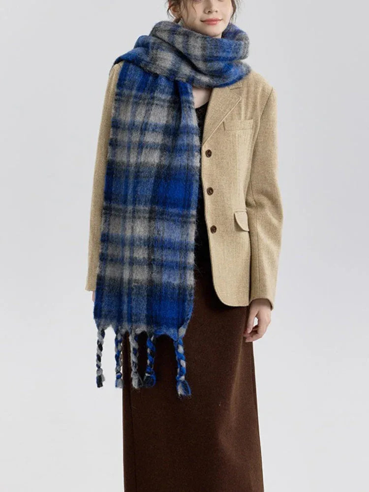 Vintage Plaid Wool Blend Scarf - TEVQA