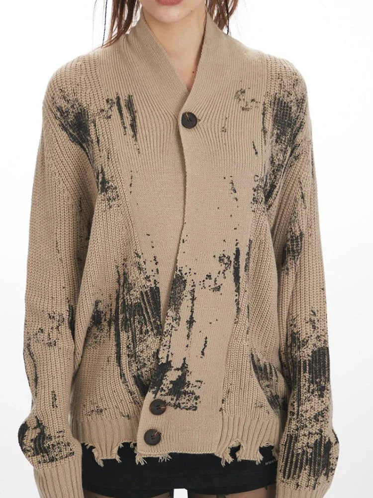 Retro Grunge Distressed Knit Cardigan - View 6 | TEVQA
