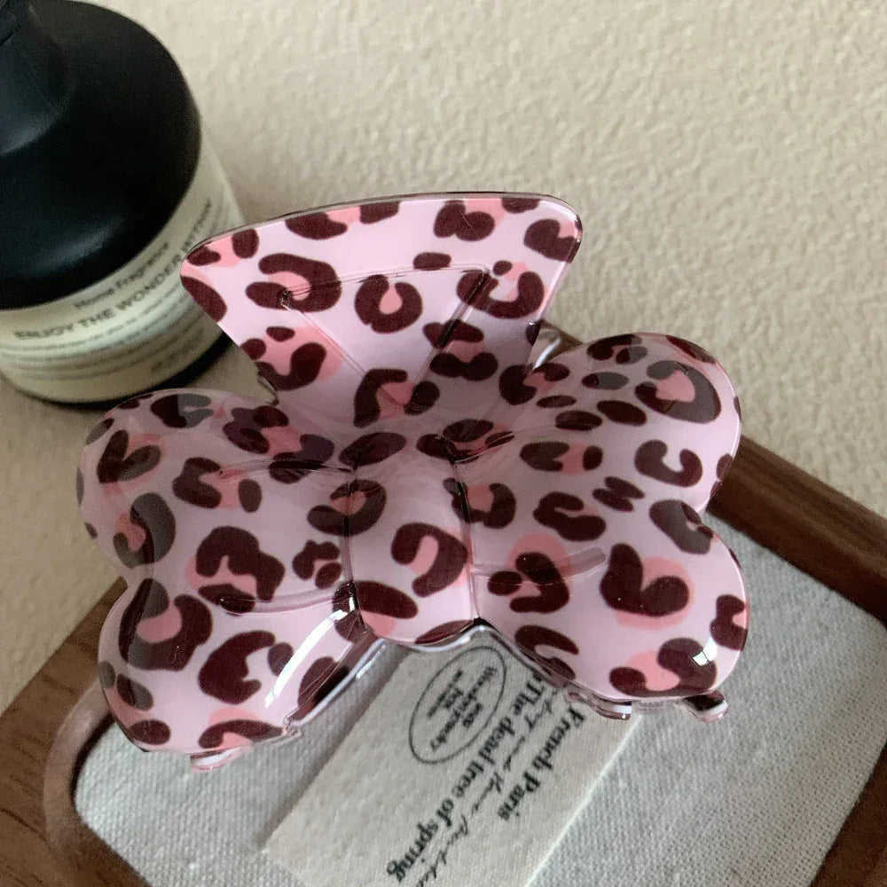 Pink leopard print acetate hair clip - View 9 | TEVQA