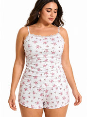 Lace trimmed pajama set with floral print - View 6 | TEVQA