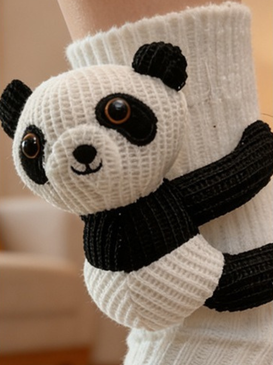 White 3D Panda Knit Slipper Socks Non-Slip