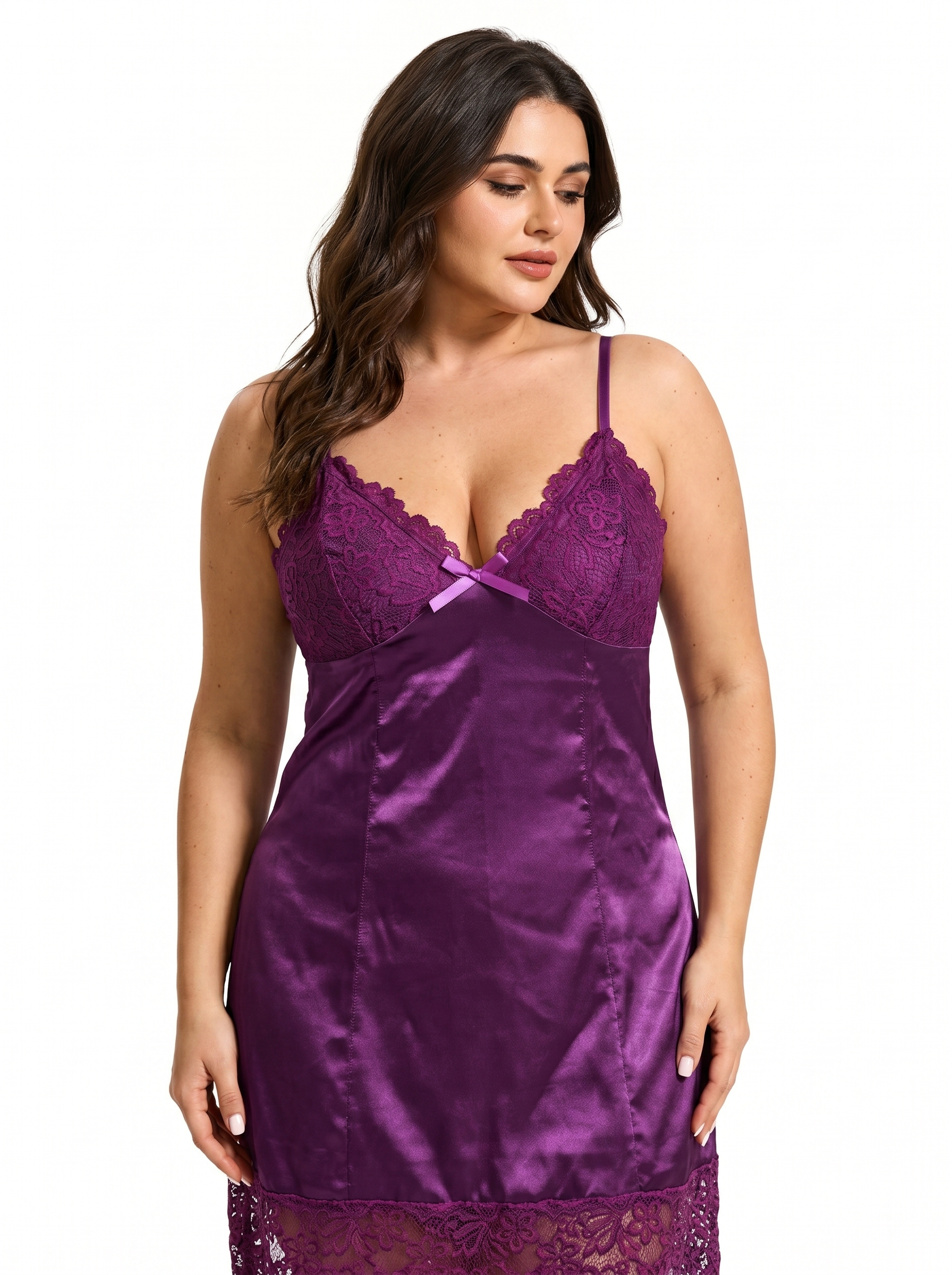 Elegant lace trim chemise dress - View 6 | TEVQA