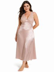 Elegant satin nightgown with lace trim - View 6 | TEVQA