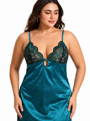 Satin lace trim pajama set - View 6 | TEVQA