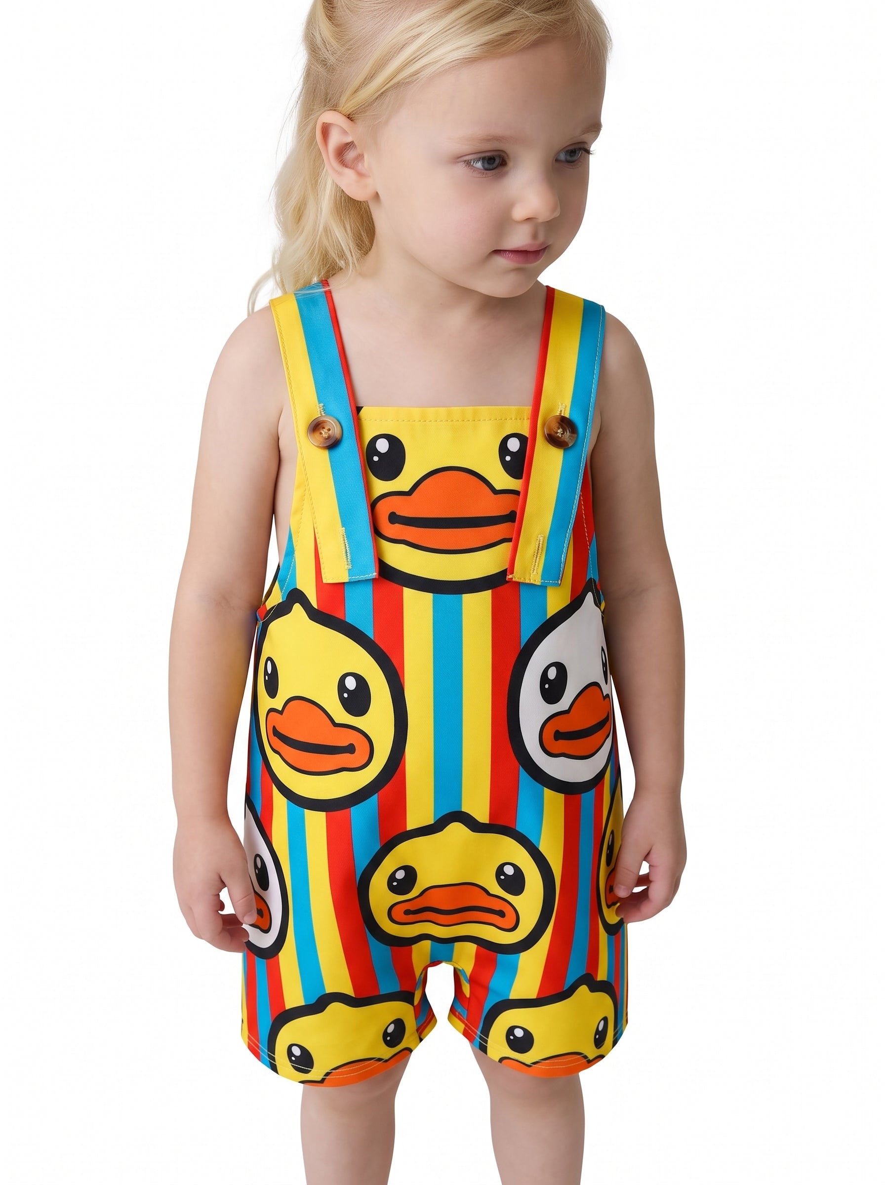 Toddler striped duck shortalls with adjustable straps - View 6 | TEVQA