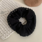 Oversized scarf scrunchie with lace trim and bow print - View 9 | TEVQA