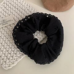 Oversized scarf scrunchie with lace trim and bow print - View 9 | TEVQA