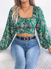 Romantic White Floral Lantern Sleeve Crop Top - TEVQA