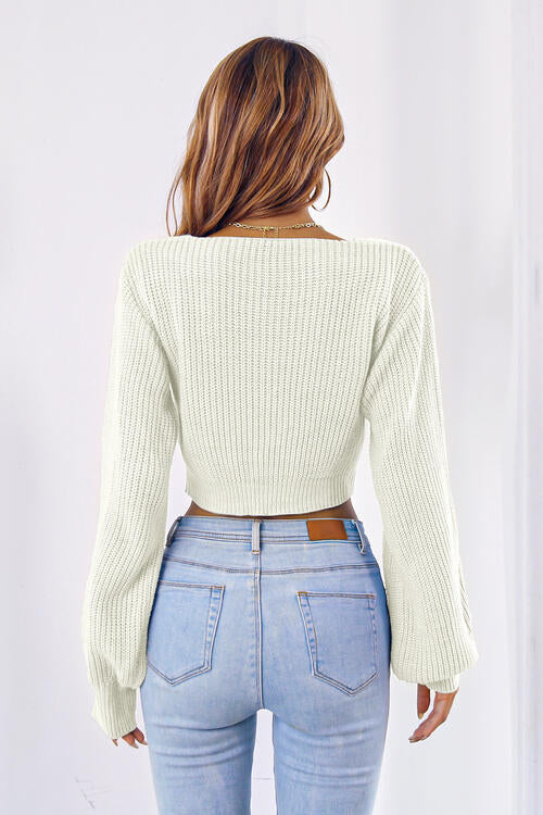 Pastel Blue Bow Tie Crop Sweater