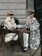 Aspen Chic Snow Leopard Faux Fox Fur Long Coat - TEVQA