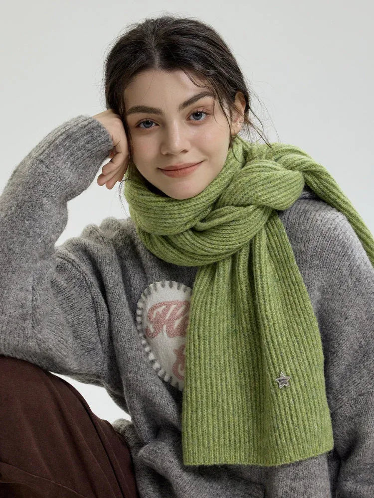Y2K Star Accent Ribbed Knit Scarf - TEVQA