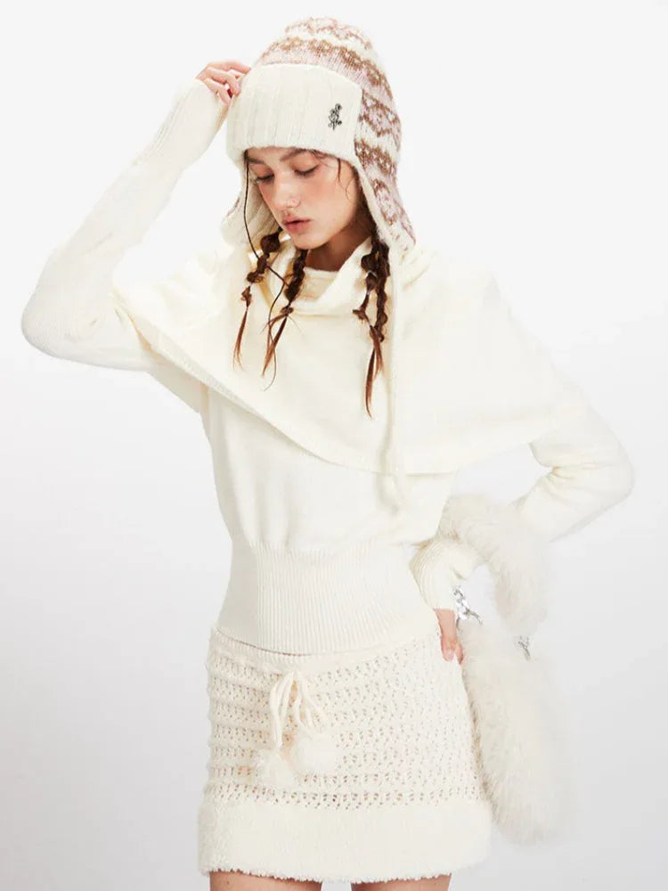 Winter Coquette Mock Two-Piece Capelet Sweater - TEVQA