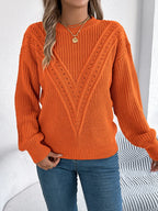 White Pointelle Knit Sweater - TEVQA