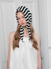Black White Striped Knit Wool Blend Triangle Scarf