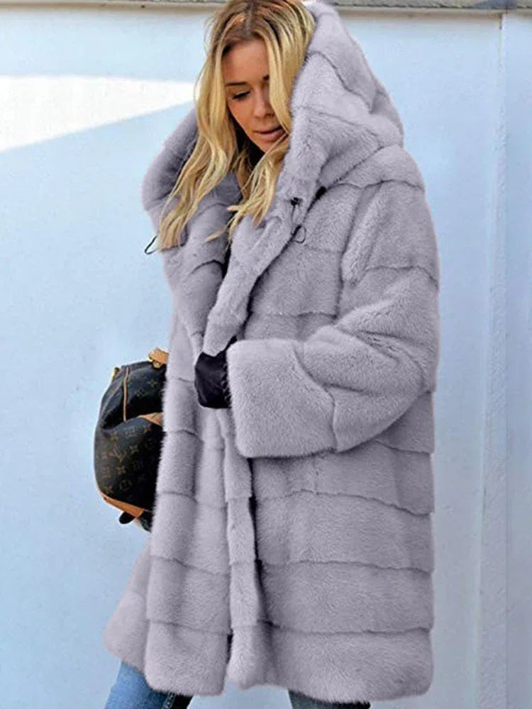Aspen Luxe Hooded Faux Fur Mid-Length Coat - TEVQA