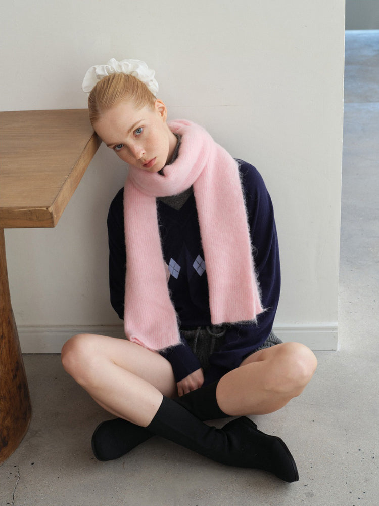 Soft Alpaca Wool Blend Brushed Knit Scarf