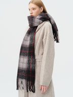 Plaid wool blend scarf with fringed hem - View 7 | TEVQA