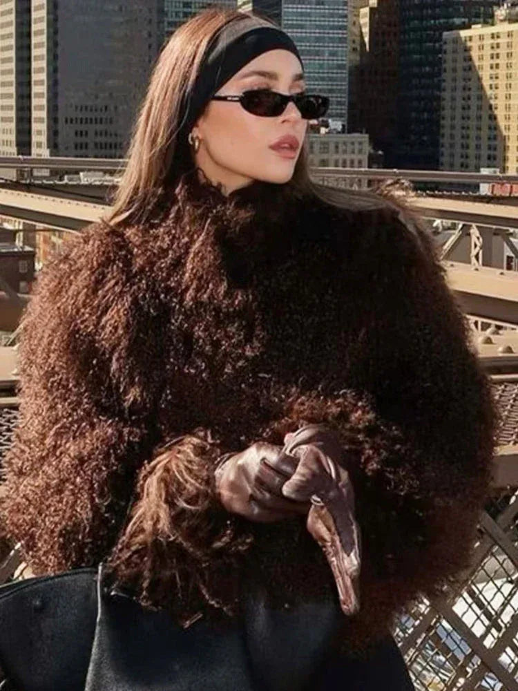 Shaggy Faux Fur Cropped Jacket - View 7 | TEVQA