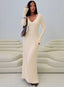 Cream ribbed long sleeve maxi dress with tie waist - View 8 | TEVQA