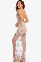 Backless Sequin Party Maxi Dress - TEVQA